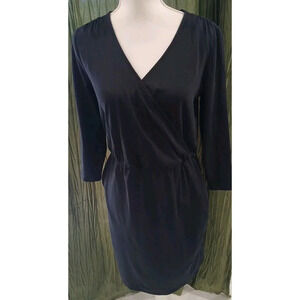 Boden Cressida Jersey Faux Wrap Dress Solid Black‎ 3/4 Sleeve Size 6R